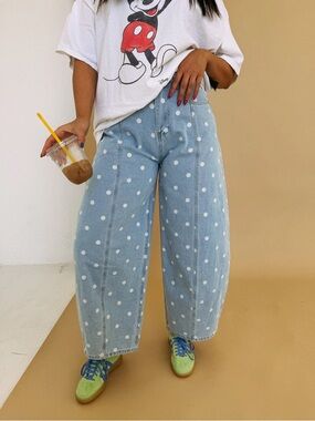 Peach love Polka Dot barrel Jeans